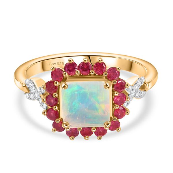 D'Joy Nat&uuml;rlicher, &auml;thiopischer Welo Opal, Niassa Rubin und Moissanit Ring - 1,84 ct.