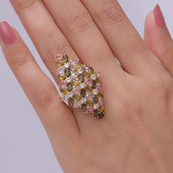 D'Joy AA Mehrfarbig-Turmalin Ring 925 Silber 750 Gelbgold vermeil (Gr&ouml;&szlig;e 18.00) ca. 10,02 ct