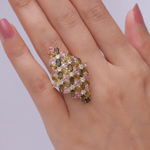 D'Joy AA Mehrfarbig-Turmalin Ring 925 Silber 750 Gelbgold vermeil (Gr&ouml;&szlig;e 18.00) ca. 10,02 ct image number 2