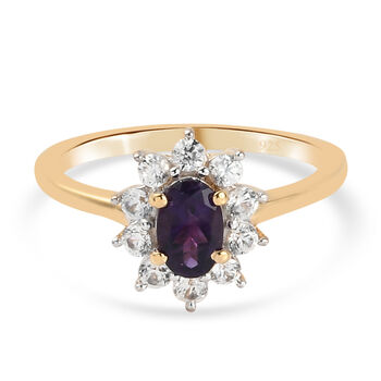 Afrikanischer Amethyst und Zirkon Ring 925 Silber vergoldet (Gr&ouml;&szlig;e 16.00) ca. 0,91 ct