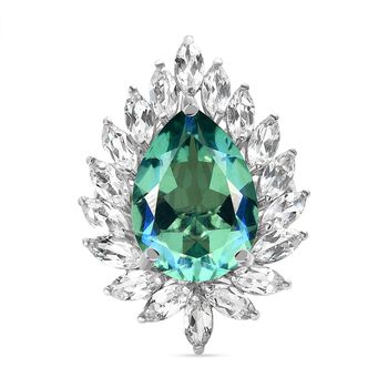 Pfau Triplett Quarz und wei&szlig;er Topas-Ring, 925 Silber platiniert (Gr&ouml;&szlig;e 16.00) ca. 15.54 ct