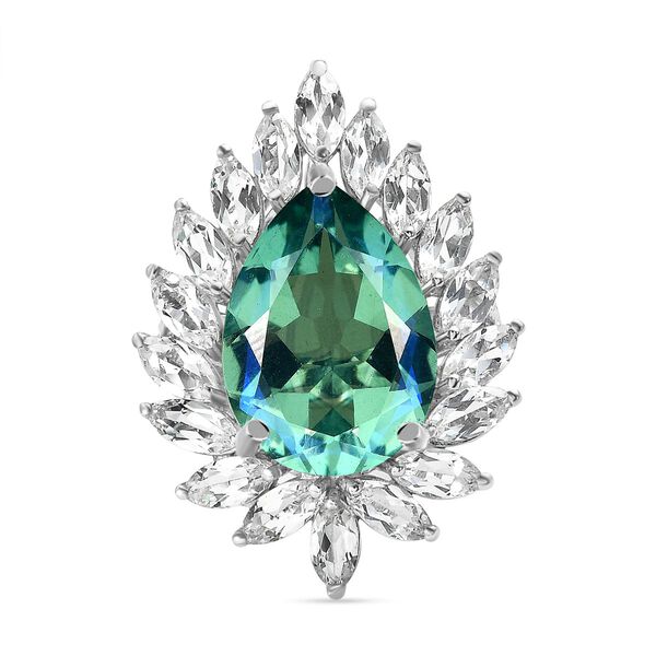 Pfau Triplett Quarz und wei&szlig;er Topas-Ring, 925 Silber platiniert  ca. 15,54 ct