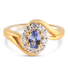 Tansanit und Zirkon Bypass-Ring, 925 Silber vergoldet (Größe 17.00) ca. 0,95 ct