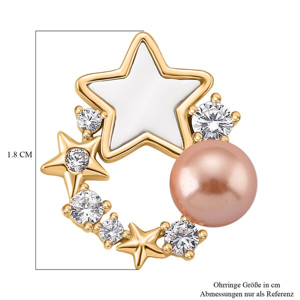 Pfirsich Muschelperle (5-7 mm), Wei&szlig;es Perlmutt Ohrringe, Nickelfreies Messing, golfarben image number 6