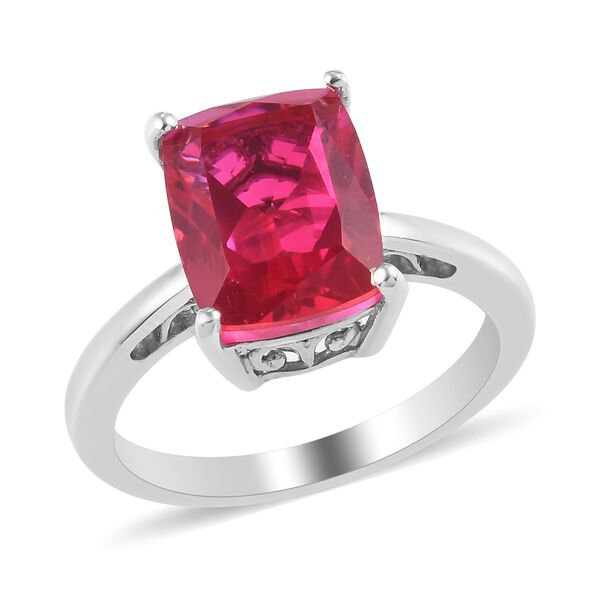 Rubelit-Triplett-Quarz Solit&auml;r Ring 925 Silber Platin-&Uuml;berzug image number 4