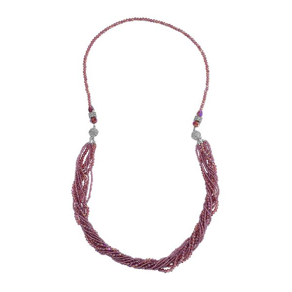 2er Set mehrschichtiger Halsketten und Ohrringe, Lila Kristallperlen und wei&szlig;e Kristalle image number 3