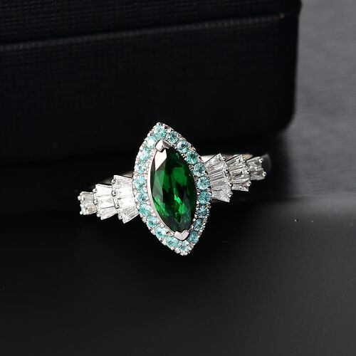 RHAPSODY zertifiziert und geprüft AAAA Tsavorite Granat, Paraiba Turmalin und VS-EF Diamant Ballerina Ring in 950 Platin - 1,50  ct. image number 1