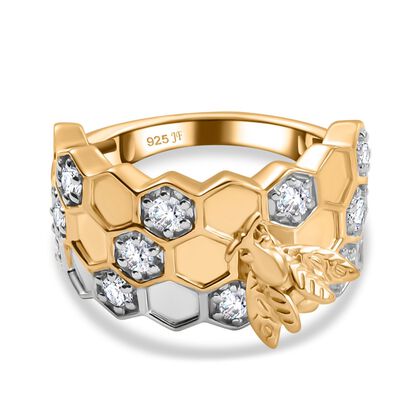 J Francis gefertigt mit SWAROVSKI Zirkonia Ring 925 Silber Rhodiniert und 750 Gelbgold Vermeil (Gr&ouml;&szlig;e 19.00)