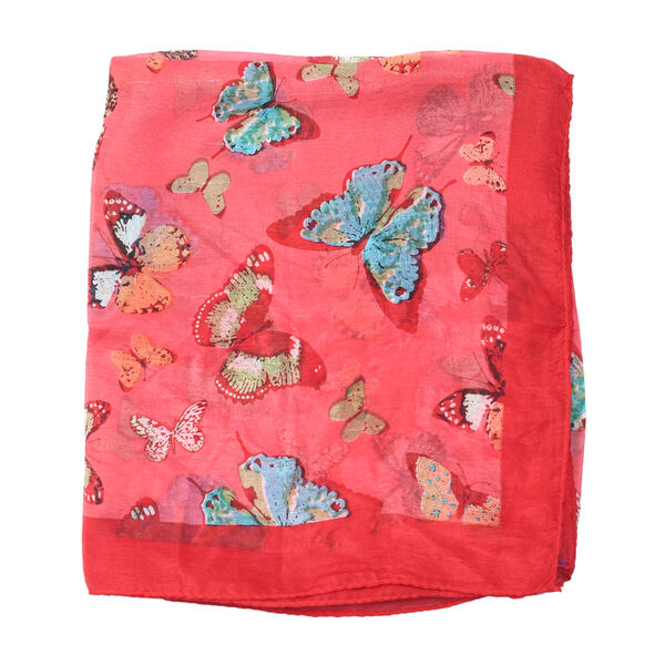 Bedruckter 100% Satin-Seidenschal, 48x160cm, rot image number 5