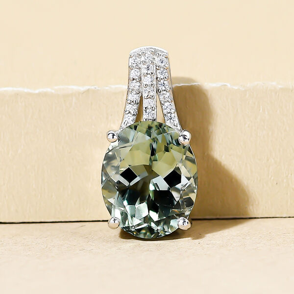 Prasiolith und wei&szlig;er Zirkon-Anh&auml;nger, 925 Silber platiniert ca. 4,57 ct image number 3