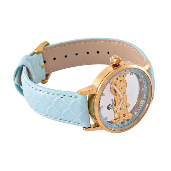 William Hunt Automatik-Uhr, Hohles Zifferblatt mit wei&szlig;en Kristallen, Himmelblau Lederarmband, 5ATM wasserdicht image number 5