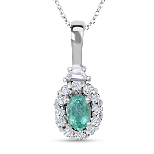 AAA Kagem sambischer Smaragd und weißer Zirkon Anhänger mit Kette, 925 Silber platiniert ca. 0.89 ct image number 0