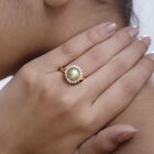 Goldene Südsee Perle, Weißer Zirkon Ring, (9-11mm), 925 Silber Gelbgold Vermeil (Größe 16.00) ca. 0.63 ct image number 2