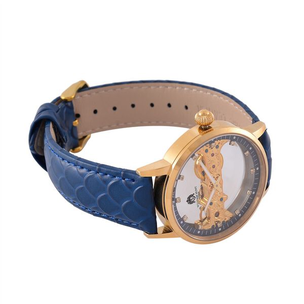 William Hunt Automatik-Uhr, Hohles Zifferblatt mit weißen Kristallen, Blau Lederarmband, 5ATM wasserdicht image number 5