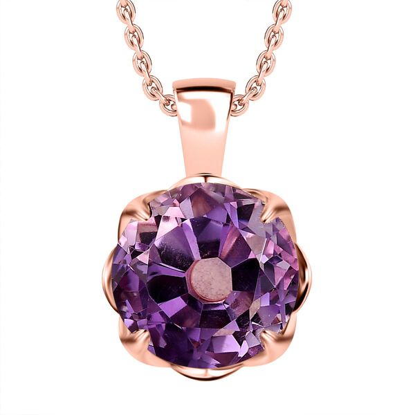 Rose De France Amethyst und Zirkon Anh&auml;nger mit 45cm Kette - 7,15 ct.