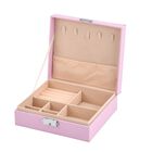 Schmuck Aufbewahrungsbox mit Haken und Fächern, 19x17x6.8 cm, Rosa