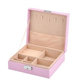 Schmuck Aufbewahrungsbox mit Haken und Fächern, 19x17x6.8 cm, Rosa