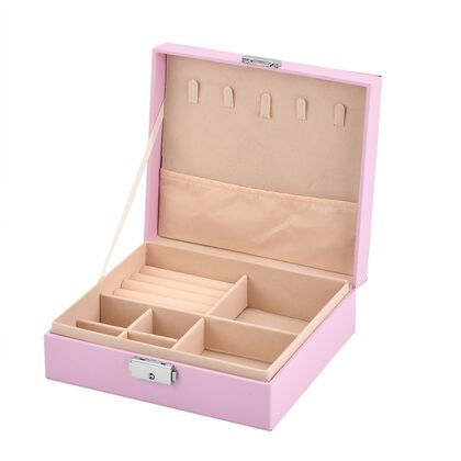 Schmuck Aufbewahrungsbox mit Haken und F&auml;chern, 19x17x6.8 cm, Rosa