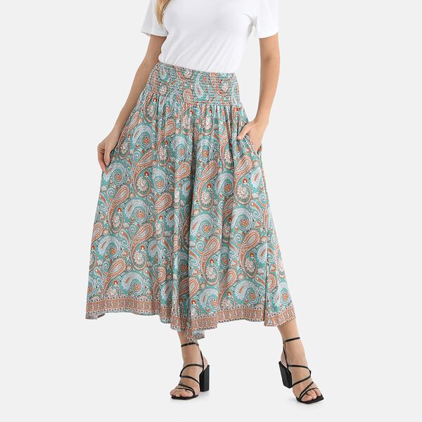 Gesmokte Taillen-Culottes mit Paisleymuster, Einheitsgr&ouml;&szlig;e, Hellblau