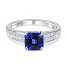 RHAPSODY Asscher Schliff AAAA Tansanit, weißer Diamant Ring, VS2 E-F, 950 Platin (Größe 20.00) ca. 1.99 ct