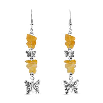 Rosenquarz, Gelber Opal Schmuckset Reiner Edelstahl Schwarz oxidiert und Legierung Schwarz oxidiert ca. 75.00 ct