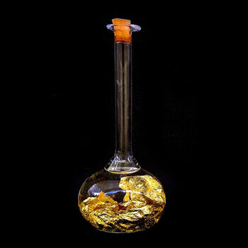 Art Deco Glasflakon Langhals, handgemacht, gef&uuml;llt mit Italienischer 916er Blattgold 1.00 ct