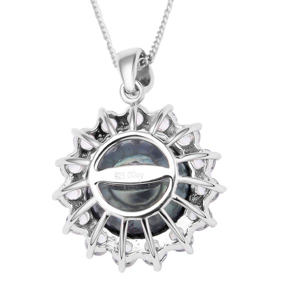 Tahiti Perle und weißer Topas-Anhänger mit Kette, 11-12mm, 925 Silber rhodiniert ca. 1.17 ct image number 5