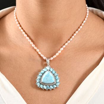 D'Joy Larimar, S&uuml;&szlig;wasser Perle, Neon Apatit und Zirkon Anh&auml;nger mit 45cm Kette - 72,67 ct.