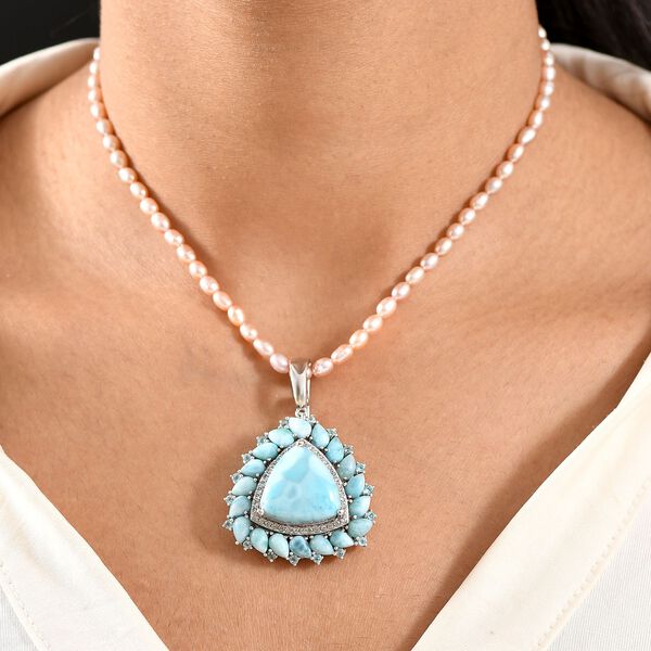 D'Joy Larimar, Süßwasser Perle, Neon Apatit und Zirkon Anhänger mit 45cm Kette - 72,67 ct. image number 3