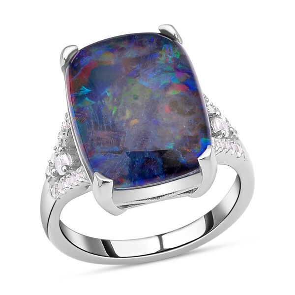 Boulder Opal Triplett und Zirkon-Ring, 925 Silber rhodiniert, 7,09 ct. image number 6