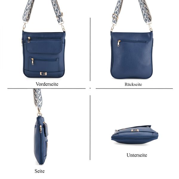 Crossbody-Tasche mit gewebtem Schulterriemen und Rei&szlig;verschlussf&auml;chern, 24x28 cm, Marineblau image number 5
