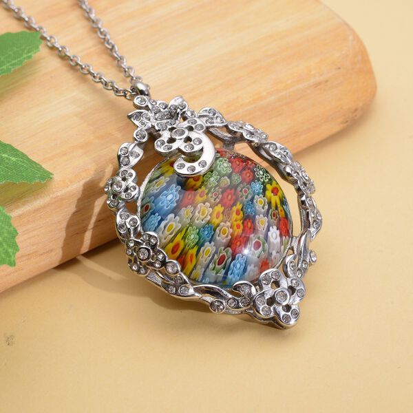 Wei&szlig;er Kristall und mehrfarbiger Anh&auml;nger im Murano-Stil mit 60cm Kette image number 8