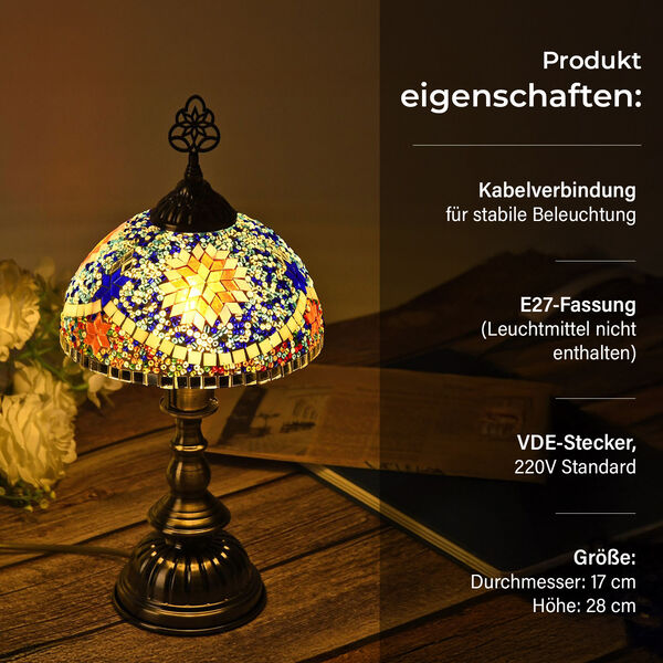 T&uuml;rkische Mosaik-Tischlampe, marokkanischer Stil, 17&times;28 cm, Mehrfarbig, Handgefertigt image number 3