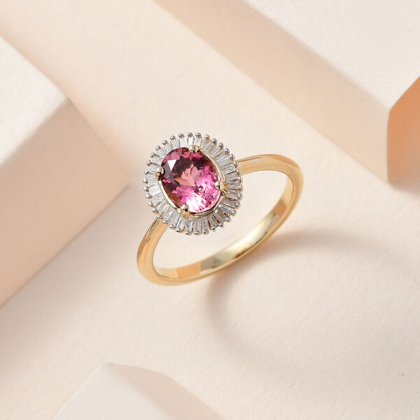 AAA rosa Calabar Turmalin und Diamant Ring in 585 Gelbgold - 1,39 ct. image number 9