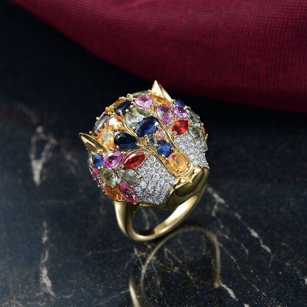 D'Joy Mehrfarbig Saphir, Moissanit Ring 925 Silber 750 Gelbgold Vermeil (Gr&ouml;&szlig;e 17.00) ca. 9.92 ct image number 2