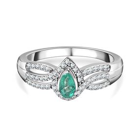 AAA Smaragd und Zirkon Ring - 0,60 ct.