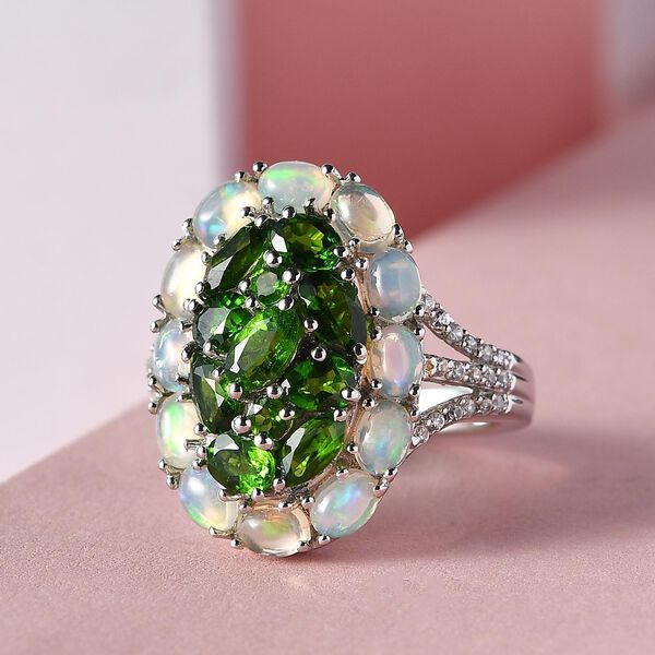 Nat&uuml;rlicher Chromdiopsid und Opal-Ring, 925 Silber platiniert  ca. 3,58 ct image number 2