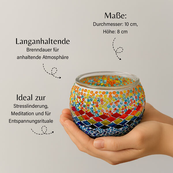 Handgefertigte Mosaikglas mit Sojawachs-Duftkerze, 36 Std. Brenndauer, 8ml natürliches Öl, Grapefruit image number 4