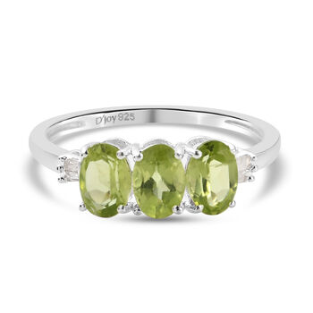 Nat&uuml;rlicher Peridot und Diamant 3 Stein Ring 925 Silber (Gr&ouml;&szlig;e 17.00) ca. 1,28 ct