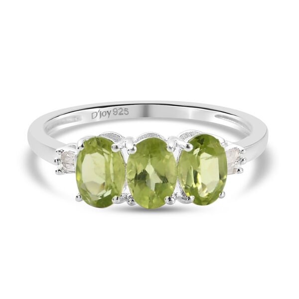Nat&uuml;rlicher Peridot und Diamant 3 Stein Ring 925 Silber  ca. 1,28 ct