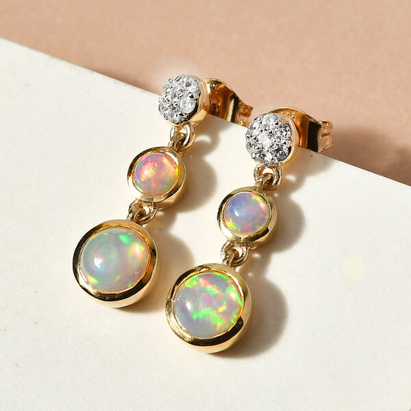 Natürlicher Äthiopischer Opal und Zirkon Tropfen Ohrhänger 925 Silber vergoldet ca. 3,70 ct  image number 2