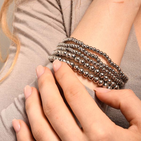 5er-Set – Kugel-Perlen-Armbänder in Silberton image number 3