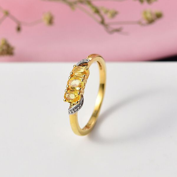 AA Gelber Saphir Ring 925 Silber 750 Gelb Vergoldet (Größe 17.00) ca. 0,70 ct image number 1