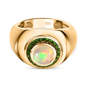 AA Natürlicher, äthiopischer Welo Opal und Chromdiopsid Ring - 1,34 ct.