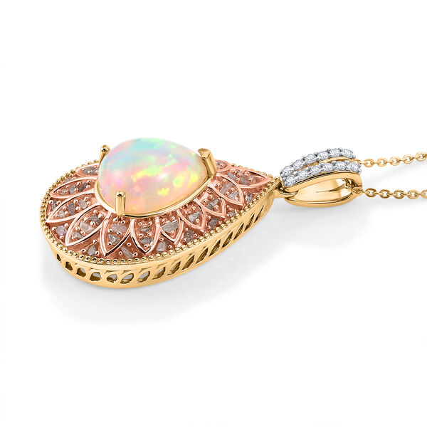 D'Joy AAA nat&uuml;rlicher, &auml;thiopischer Welo Opal, rosa Diamant und Zirkon Anh&auml;nger mit 50cm Kette - 3,62 ct. image number 4