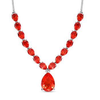 Padparadscha Triplett Quarz Halskette, ca. 45 cm, 925 Silber platiniert ca. 29.90 ct