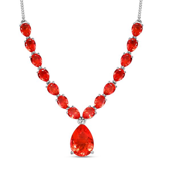 Padparadscha Triplett Quarz Halskette, ca. 45 cm, 925 Silber platiniert ca. 29.90 ct