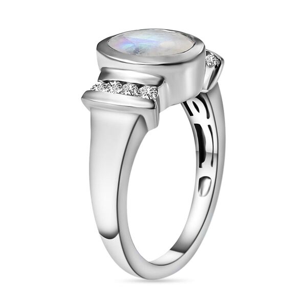Premium Regenbogen Mondstein und wei&szlig;er Zirkon-Ring, 925 Silber platiniert  ca. 2,00 ct image number 5