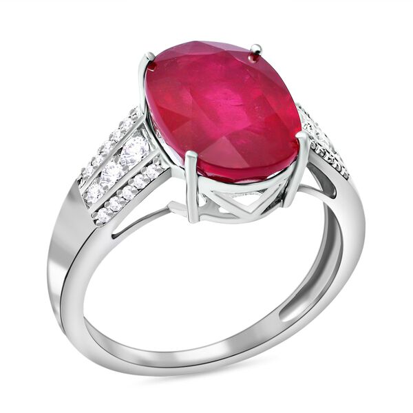 AAA Afrikanischer Rubin und Moissanit-Ring, 925 Silber platiniert  ca. 8,75 ct image number 2
