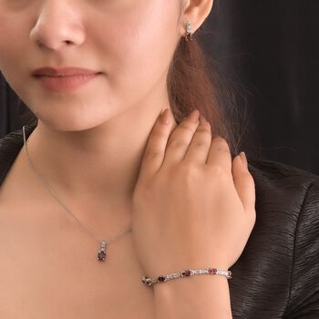 3er Set, rote Granat Ohrringe, Armband, Anh&auml;nger mit Kette, 316L Edelstahl , ca. 7.28 ct